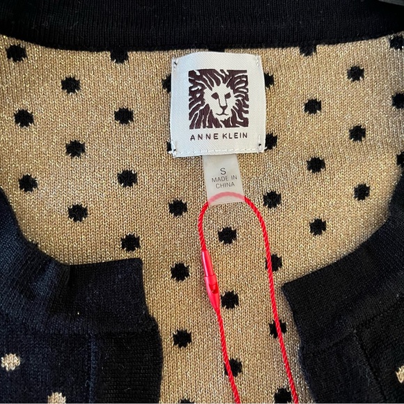 NWT Anne Klein Metallic Black&Gold Polka Dot Open Cardigan Sweater Sz S Fits S-L - Picture 9 of 9